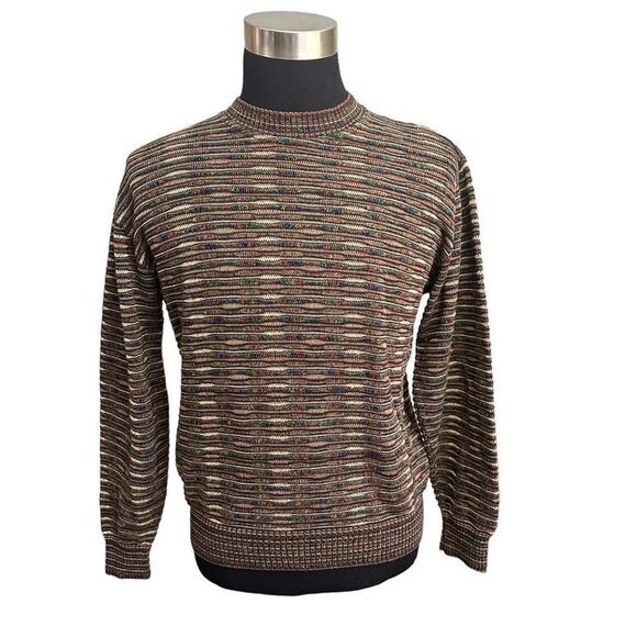 TOSCANO Made In Italy Brown‎ Textured Stripe Crew Neck Sweater size small - Picture 1 of 9
